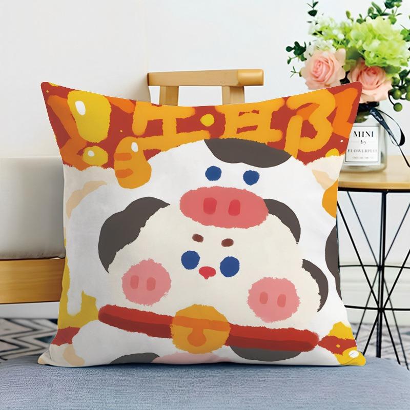 Cute Cartoon Pig Print Decorative Pillowcase Bedroom Living Room Square Cushion Pillowcase