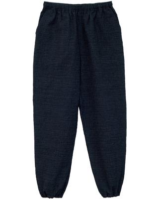 Watanosato Men's Kurume Chichimi Woven Monpe Easy Pants (Size L, Navy Blue with Literary Pattern)
