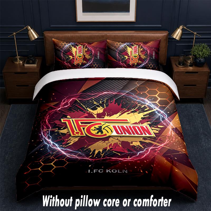 Union Berlin FC Design Bett Bettwäsche-Set 1 Bettbezug + 2 Kissenbezüge Weich Atmungsaktiv Haushalt Bettwäsche