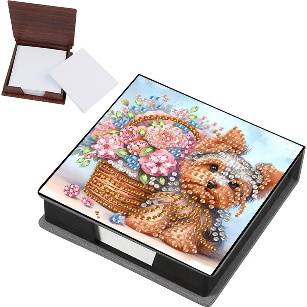 PU Animals Gem Painting Memo Pad Holder Mosaic Kit Flowers Rhinestones Post It Dispenser Animals & Flowers for Home Office