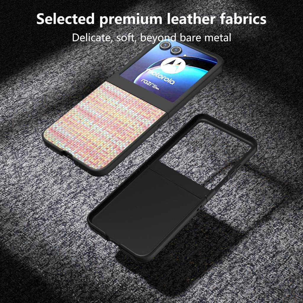 For Motorola Razr 50 5G Case Plaid Texture Leather+PC Phone Cover Black Edge