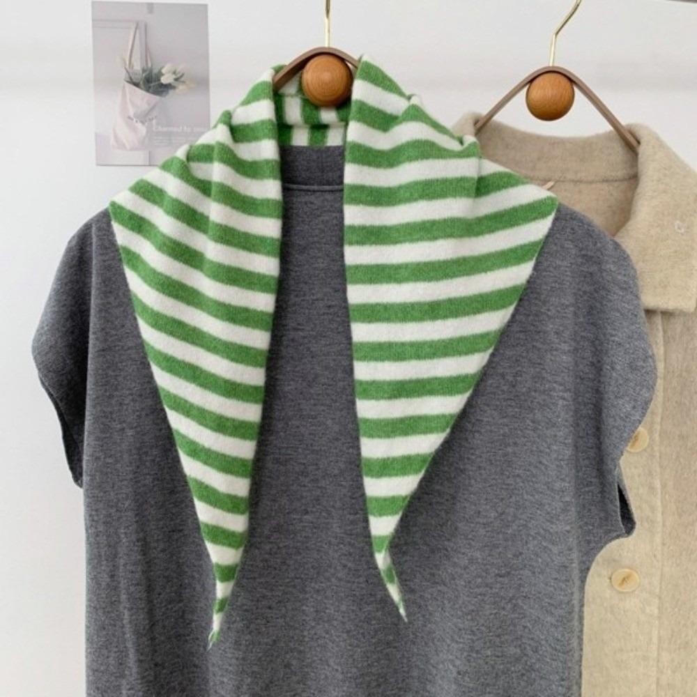 Striped Pattern Knitted Triangle Scarf Soft Knitted Triangle Scarf Wool Scarf  Holiday Present 1
