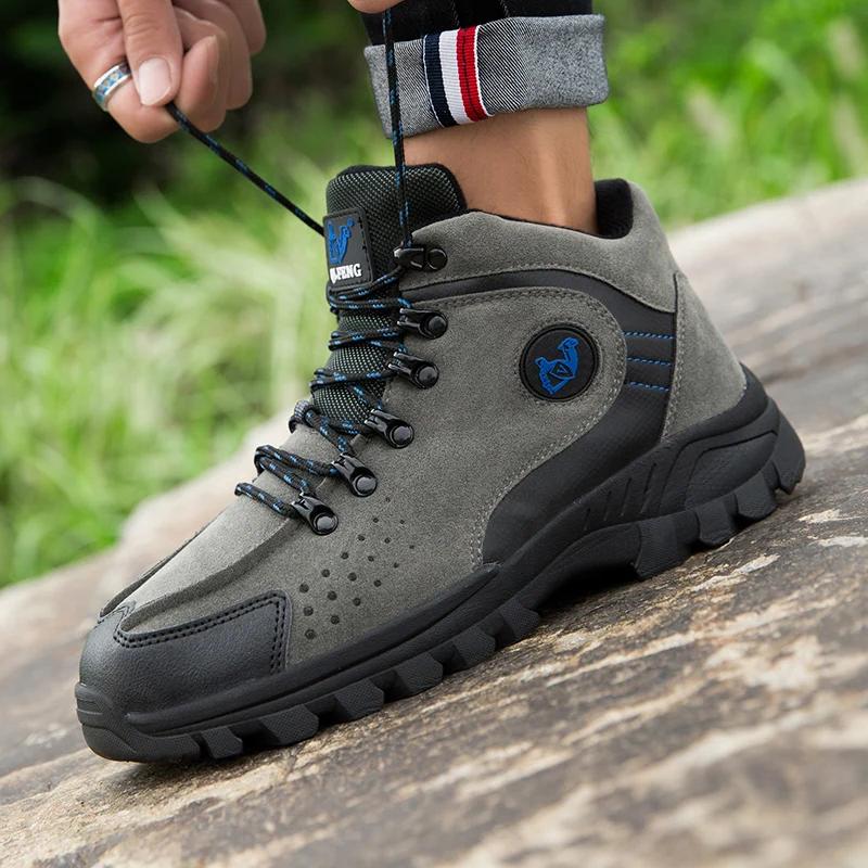 Outdoor Hiking Shoes Men Anti-Slip Plush Thick-Soled Breathable Comfortable Ankle Boots Men Durable Casual Shoes Men