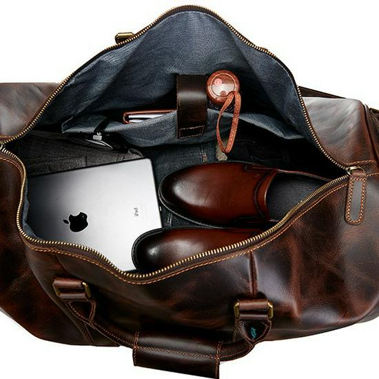 Extra Large Men's Genuine Leather Travel Bag with Shoe Compartment - Handheld, Crossbody, Single Shoulder