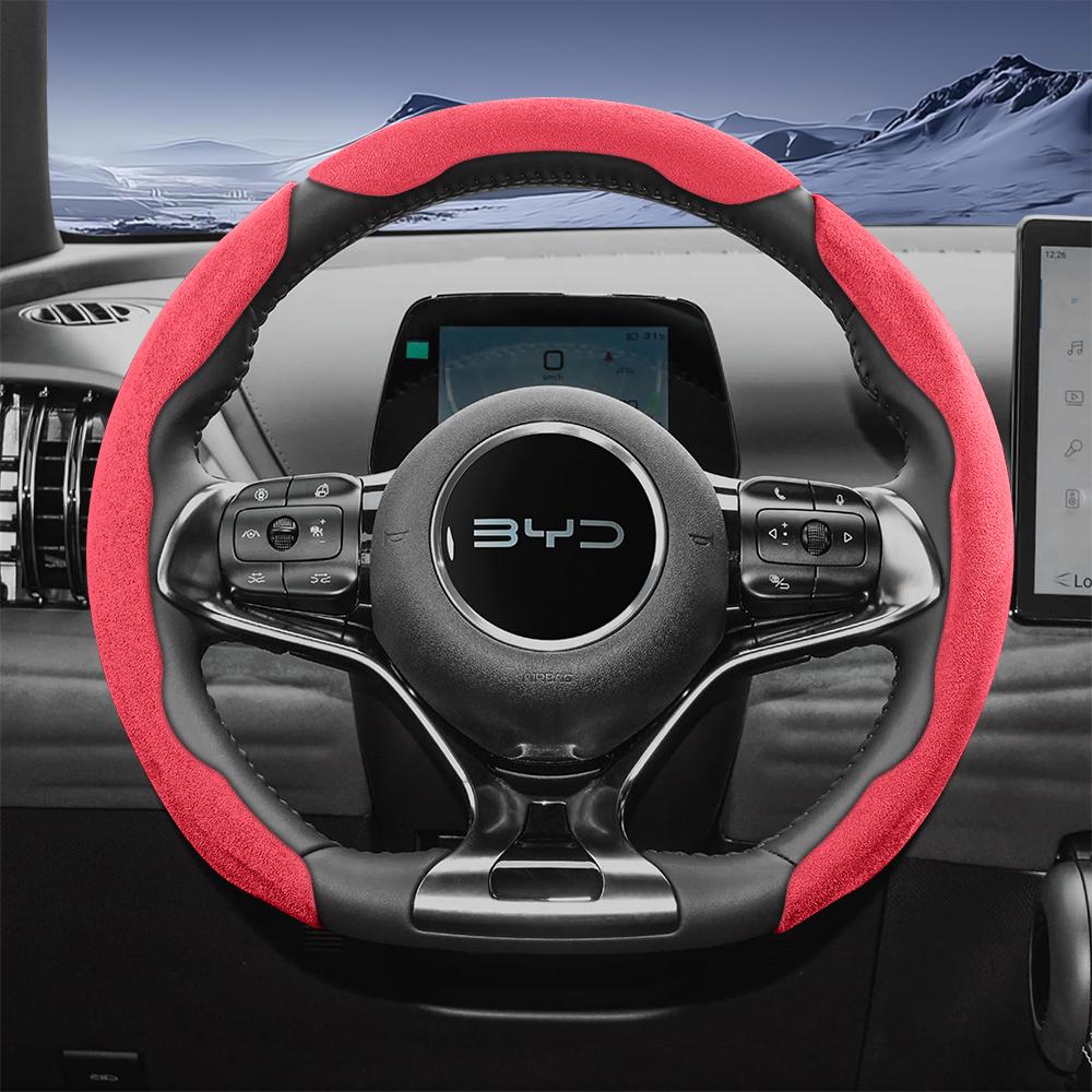 Suitable for Byd Sports Suede Steering Wheel Covers with Split Snap-On Design for Models Such as Atto 3 2 Dolphin Seal Sealion Han Song Qin Plus