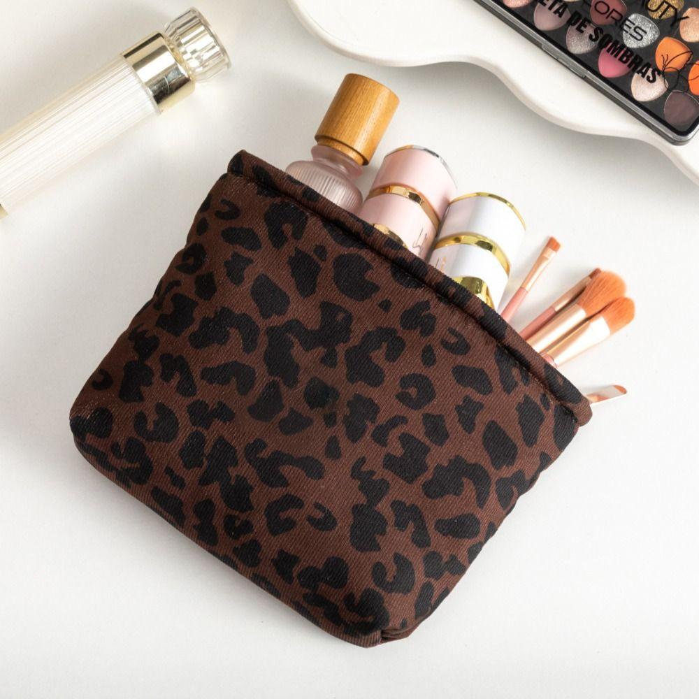 Portable Leopard Print Makeup Bag Large Capacity Zipper Design Cosmetic Bag Toiletry Bag Home Travel