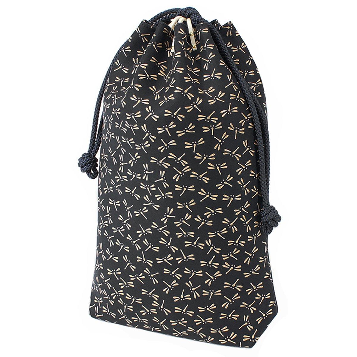 

Inden Cut Bag Drawstring Bag with Gusset Deerskin Black x White Lacquer Dragonfly [Inden-ya] 3005-11-008