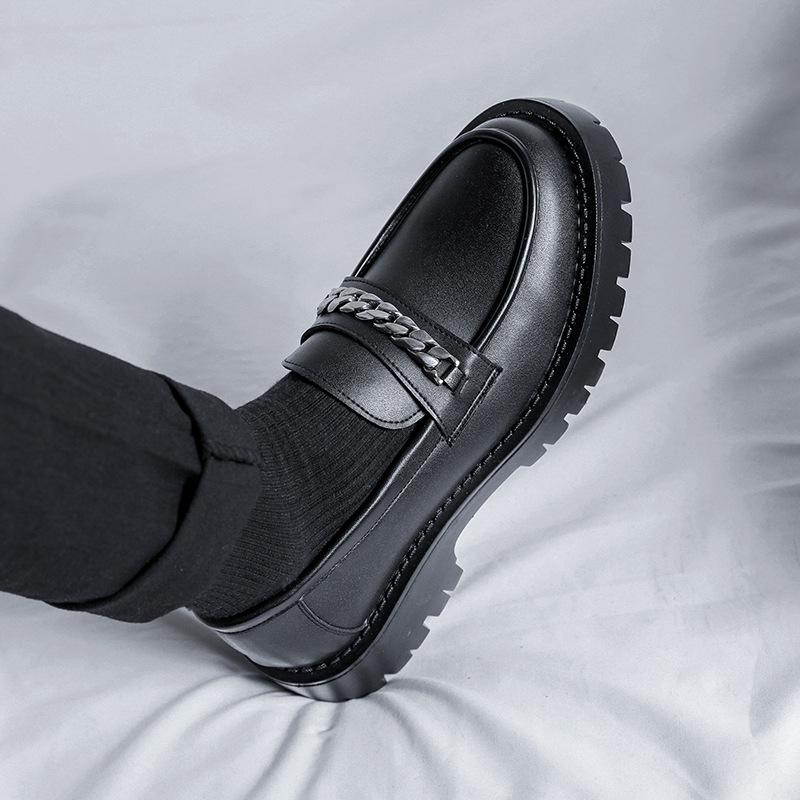 2025 pantofi loafer noi de primăvară cu lanț pentru bărbați, cu platformă cu o pedală și toc gros, stil britanic, pantofi mici din piele 18621-R