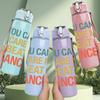 1PC You Cant Scare Me I Beat Cancer 750ml Color Plastic Sports Water Bottle Leakproof Flip Straw Lid Suitable for Sports Office Home Use