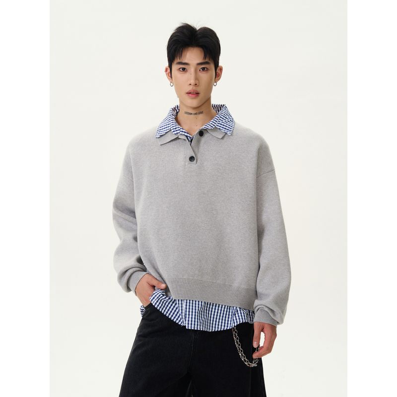 Kisko American Retro Fake Two-Piece Design Lazy Red Knitwear for Men and Women, High-End Loose Casual Knitwear