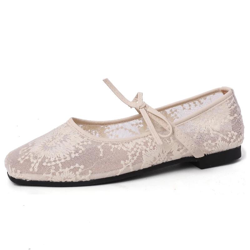 Fashion 2025 Spring Lace Women Mary Jane Shoes Fashion Slip On Comfort Street Style Soft Sole Female Dress Flats Shoes