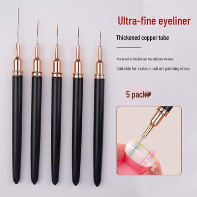 Japanese Ultra-Fine Nail Art Brush Set: 5-Piece Liner Brushes for Color Painting and Flower Designs with Gel Nail Precision.