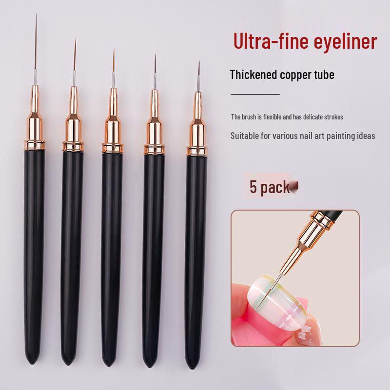 Japanese Ultra-Fine Nail Art Brush Set: 5-Piece Liner Brushes for Color Painting and Flower Designs with Gel Nail Precision.