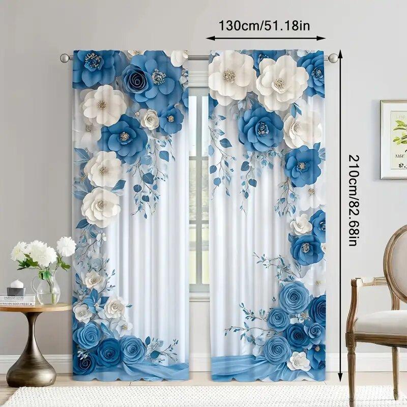 Borsa a Palo per Matrimonio con Fiori Blu Navy Tende Decorazione Camera da Letto Cucina Soggiorno Casa Realizzata in Poliestere Trattamento Finestra Seduta