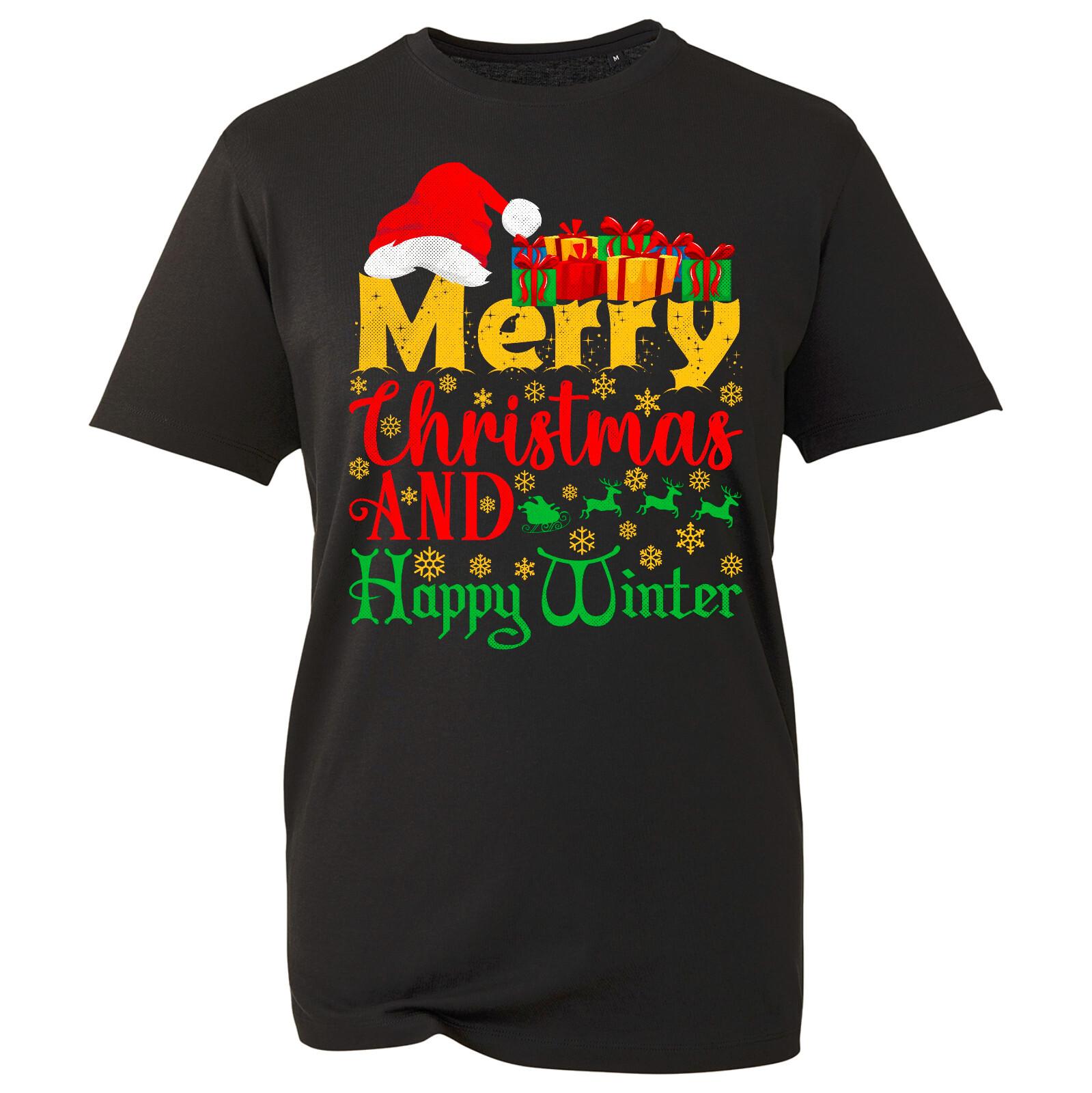 Merry Christmas And Happy Winter T-Shirt Santa Claus Reindeer Xmas Kids Tee XXL