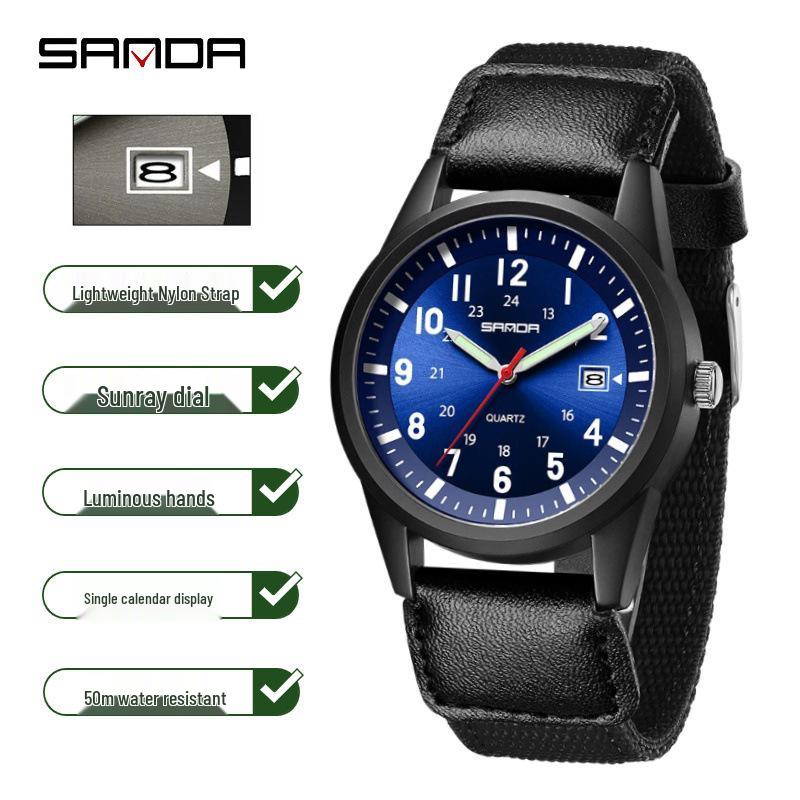 Sanda Unisex Korean Style Sport Waterproof Quartz Watch - Silent Large Dial for Men & Women