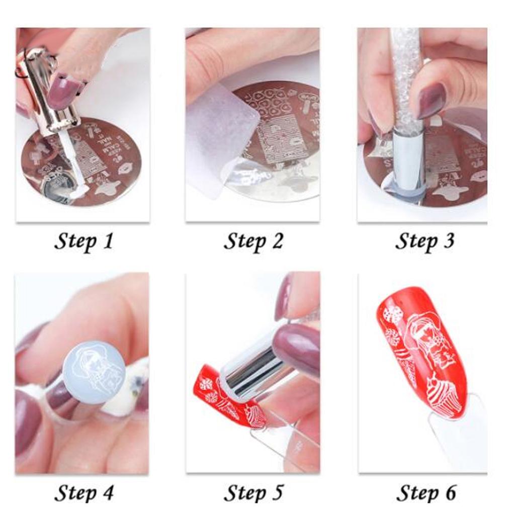 4Sets Manicure Art Stampers Silicone Stamp Pens Double Ended W/Nail Seal Plate for Home Nail Salon