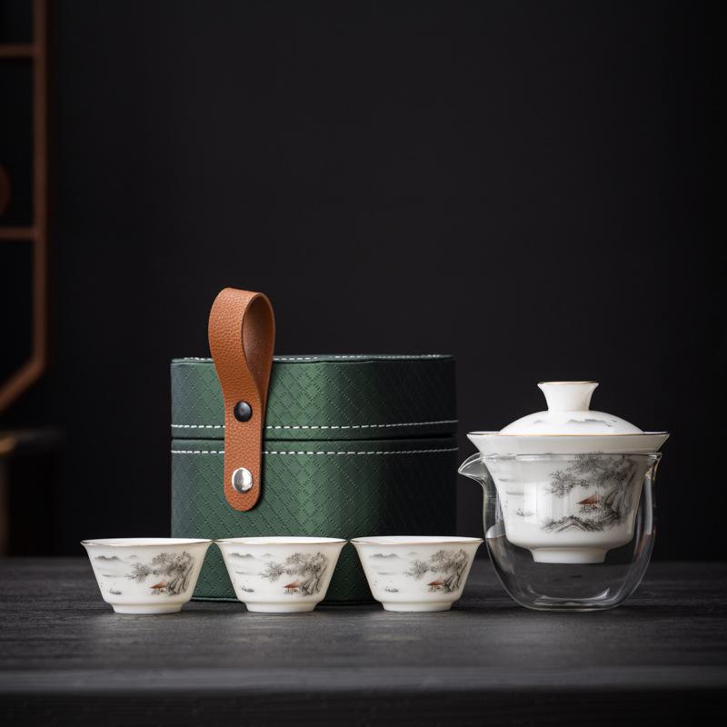 Suet Jade Porcelain Portable Travel Tea Set China White Gift Business Company Gift Set