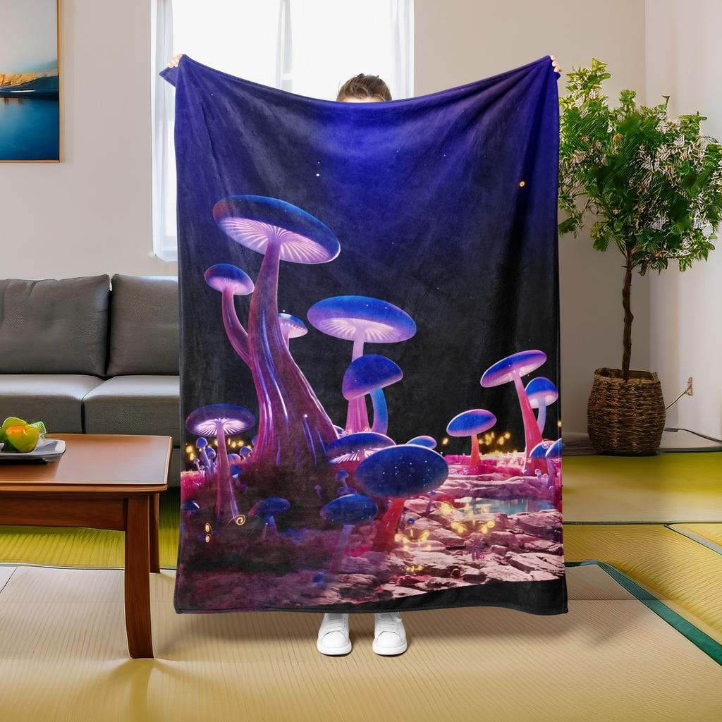 1PC Throw Fantasy Mushroom Flannel Blanket Forest Mushroom arts Bohemia style Soft thin Blankets for Home Car Camping Nap Picnic