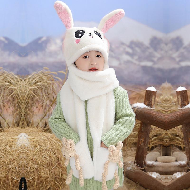 Children's Hat, Winter Scarf, Scarf, and Neck in One, Cute and Adorable Parent-child Bunny with Movable Ears, Plush Hat