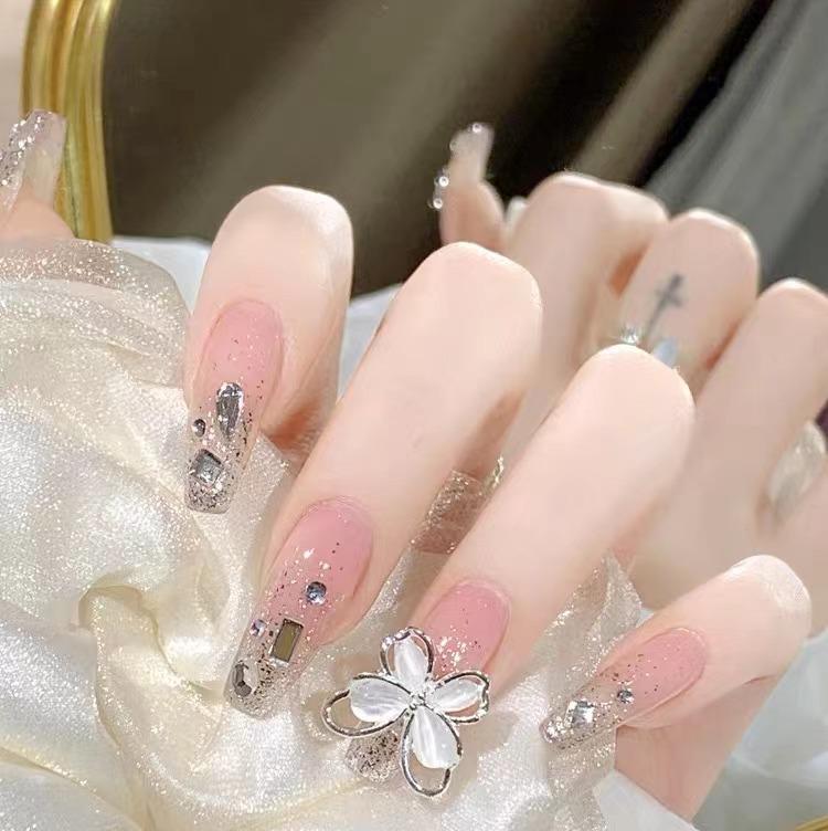 

Pink Ice Rhinestone Butterfly Bling Style Gel False Nails