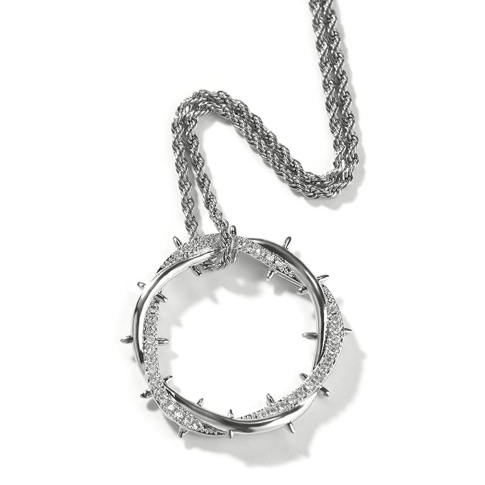 Vintage Retro Men s Trendy Brass 18K Gold Plated Zircon Inlaid Hip Hop Iced Out CZ Rope Chain Crown of Thorns Pendant Necklace 16inches rope chain серебряный
