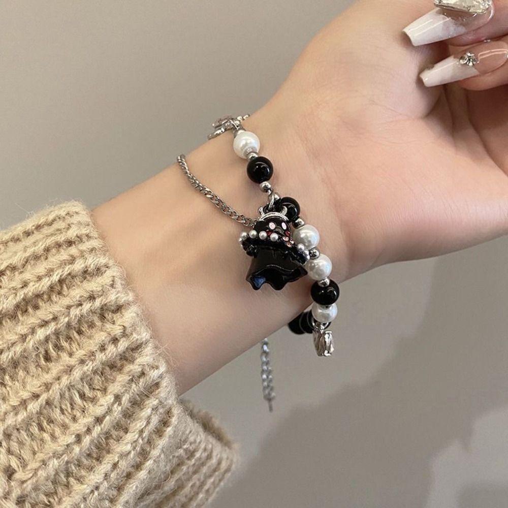 2PCS Cute Halloween Couple Bracelets Pearl Beaded Ghost Pendant Bracelet  Friends