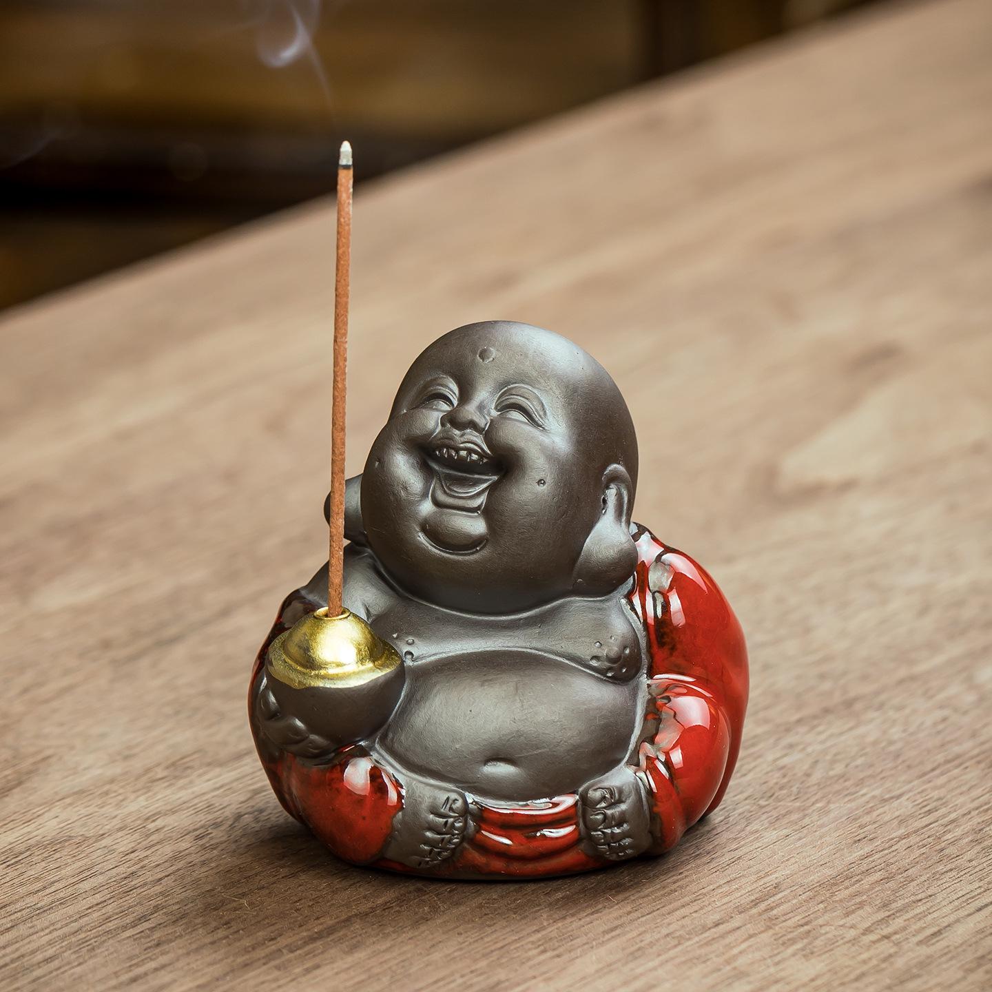 Ceramic Maitreya Buddha Tea Pet & Incense Holder Ornament