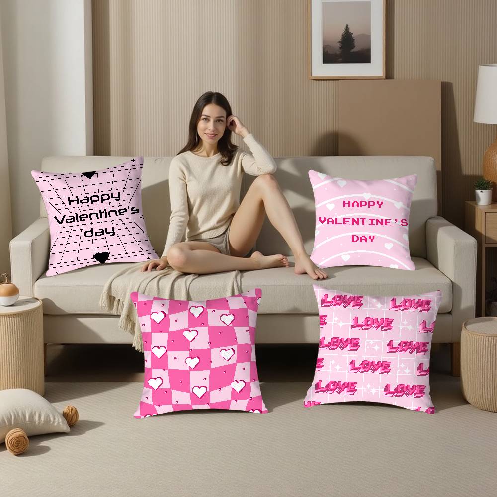Cute Valentine's Day Pillow Case Sofa Living Room Bedroom Double-sided Printing Square Cushion Nap Time Pillow Case