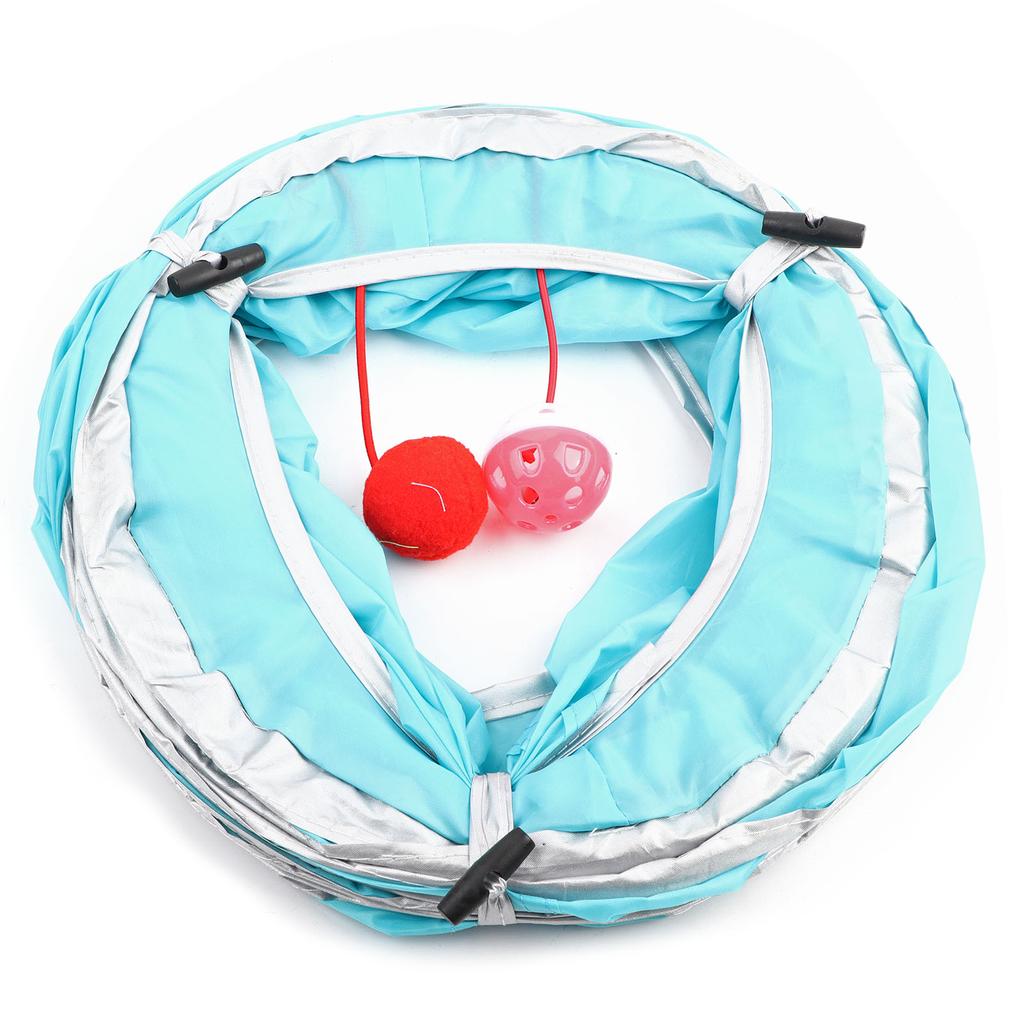 120cm Folding Cat Crinkle Tunnel Play Toy with Ball and Hole Kitten Cat Toy Blue
