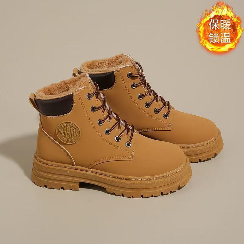 thick-soled Martin boots women's new autumn and winter British wind rhubarb boots velvet cotton shoes resume work short boots