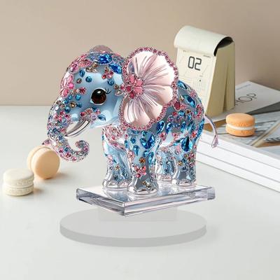 2D Flacher Acryl Elefant Ornament Rosa Ohren Blauer Strass Elefant Tischschild