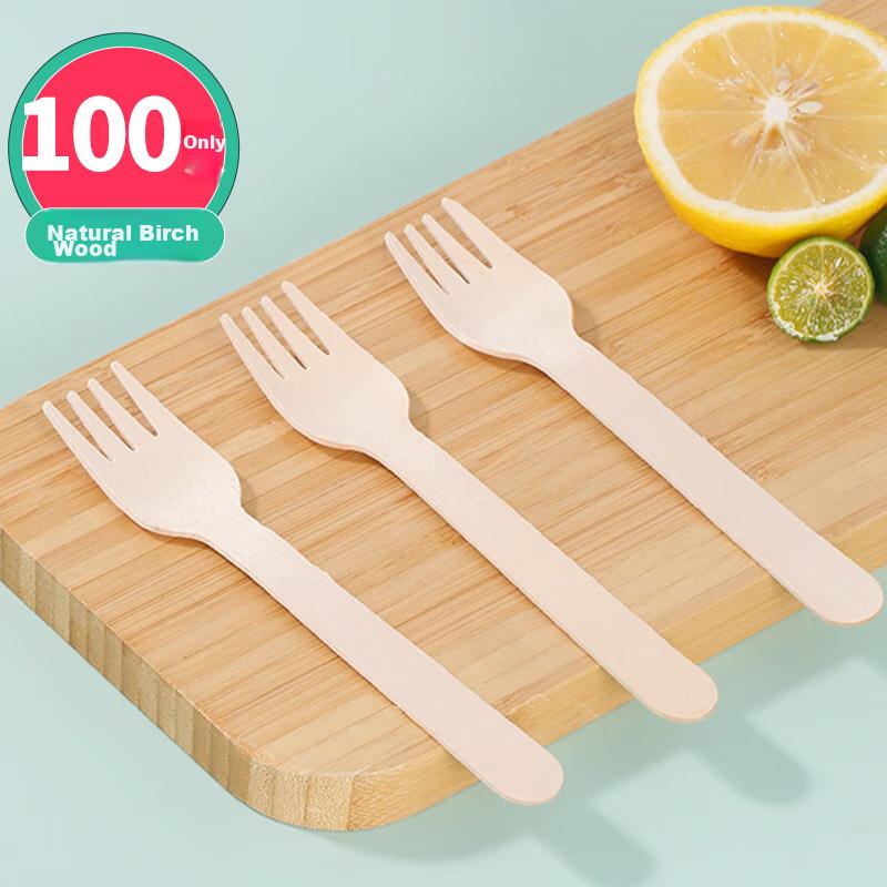 YOUAO Disposable Forks, Fruit Forks, 100 Pieces, Biodegradable, for Desserts, Pastries, Cake, Fruit Plates, Takeout Packaging Utensils