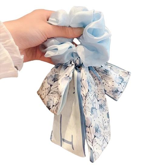 Hair Tie Floral Print Bowknot Ribbon Hair Rope Easy to Wear Bun Half-Tied Hairstyles Ponytail Holder Hair Accessory