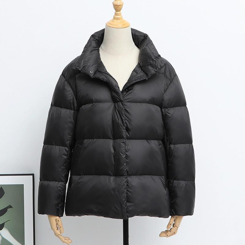Autumn and Winter Down Jacket Women's Stand-up Collar Short Loose Coat Warm Small White Duck Down Bread Jacket