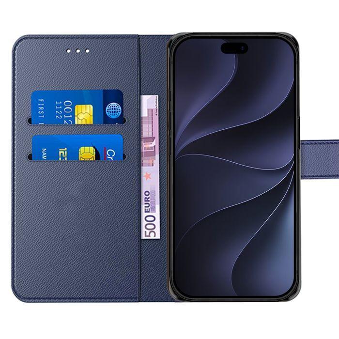 Coque + 2 Verres Trempés pour iPhone 18 Pro, Antichoc Anti-Rayures Cuir Synthétique Bleu Marine
