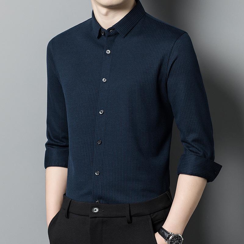 Мужская кашемировая рубашка с длинным рукавом премиум-класса для осени/зимы - Роскошная деловая одежда в стиле кэжуал Small