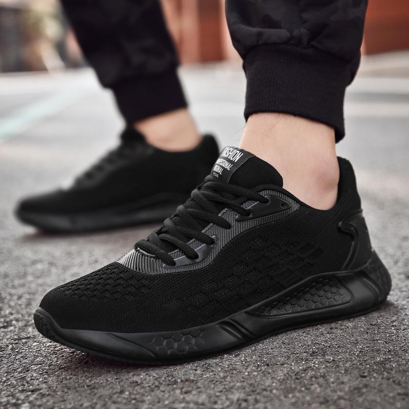 2025 new spring and autumn flying woven mesh running men's casual black sports shoes breathable non-slip lace-up large size shoes