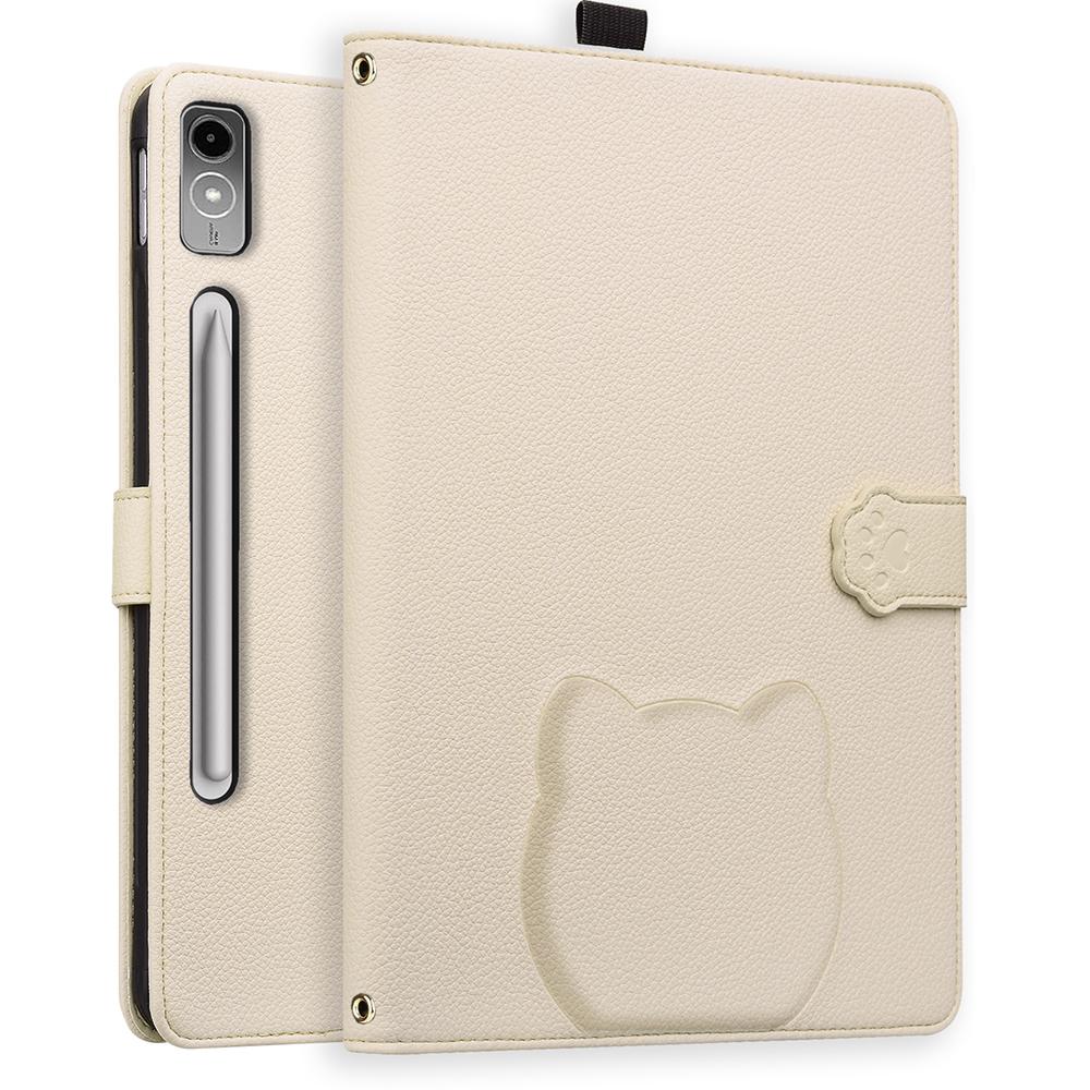

For Lenovo Tab P12 Case 3D Effect Cat Pattern Leather Stand Table Cover with Wallet,Stylus Holder Apricot