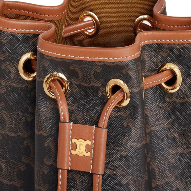 Celine Logo Print Drawstring Closure Leather Crossbody Tote Bag Women handbags Brown 121672CAS-04LU