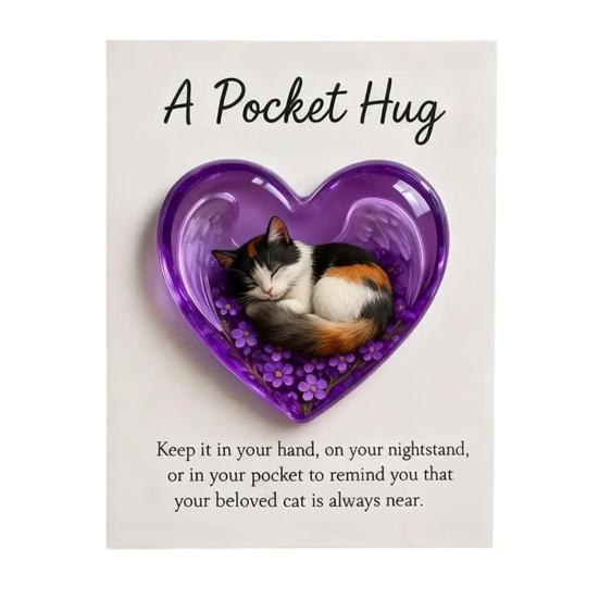 Cat Memorial Pocket Hug with Inspirational Card Emotional Support Love Heart Shaped Cat Pocket Token Decoration Cat Owners Keepsake Gift