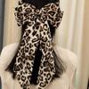 Vintage Leopard Print Bowknot Hairpin Long Ribbon Back Head Spring Clip Ponytail Headwear for Women Elegant Versatile Hairpin