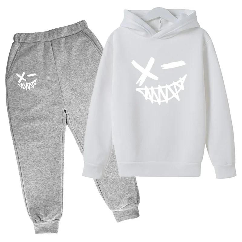 Böses Lächeln Aufdruck Kinder Frühling Herbst Sweatshirt Hose 2er Set 1-12 Jahre Kind Junge Mädchen Kleidung Jungen Freizeit Sport Set
