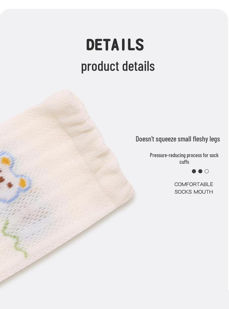 Liu Cheng Hang Cartoon Mesh Long Socks - Breathable Cotton for Babies and Toddlers