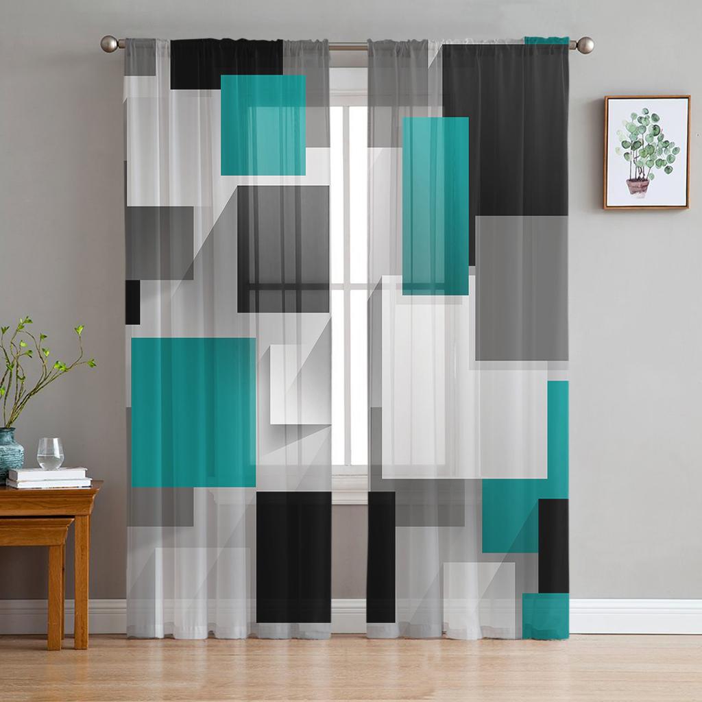 Geometric Purple Gray Black Abstract Sheer Curtains for Living Room Decoration Window Curtain Kitchen Tulle Voile Organza Drapes