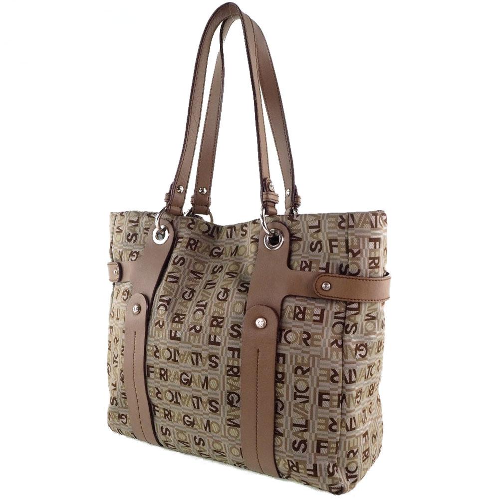 Salvatore Ferragamo Tote Bag Brown canvas/leather Women Used