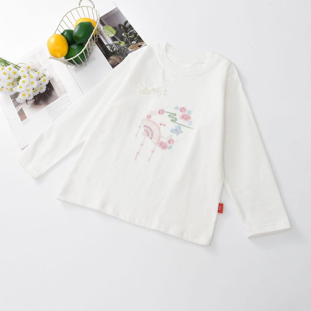 Autumn 2025 Girls' Frog Button Long Sleeve Shirt - New Chinese Style