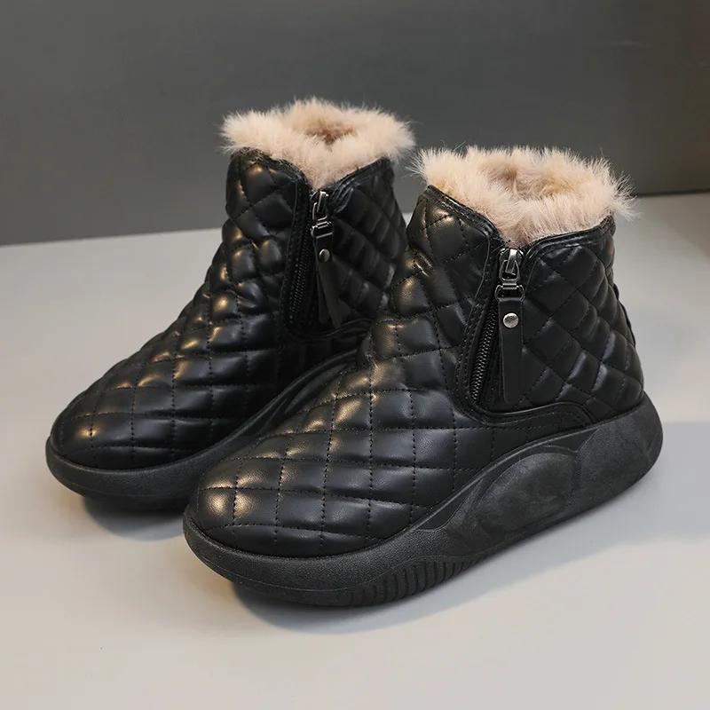 Women's Snow Boots Fur Ladies Shoes Fluff Ankle Boots for Women Waterproof Shoes Design Zipper Round Toe Lady Winter Short Boots