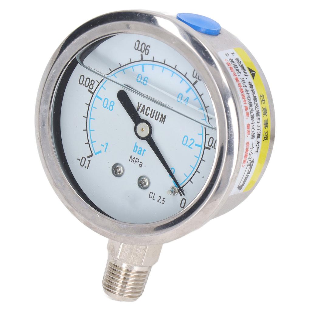 Vacuum Pressure Gauge Test Meter 1 4in NPT Dual Scale Stainless Steel for Water Oil ‑0.1‑0Mpa