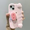 Divertida Funda 3D Rosa de Cerdo con Nariz de Saliva y Soporte Invisible para iPhone 13 14 15 16 17 Pro Max, Soporte Creativo Lindo, Funda a Prueba de Golpes